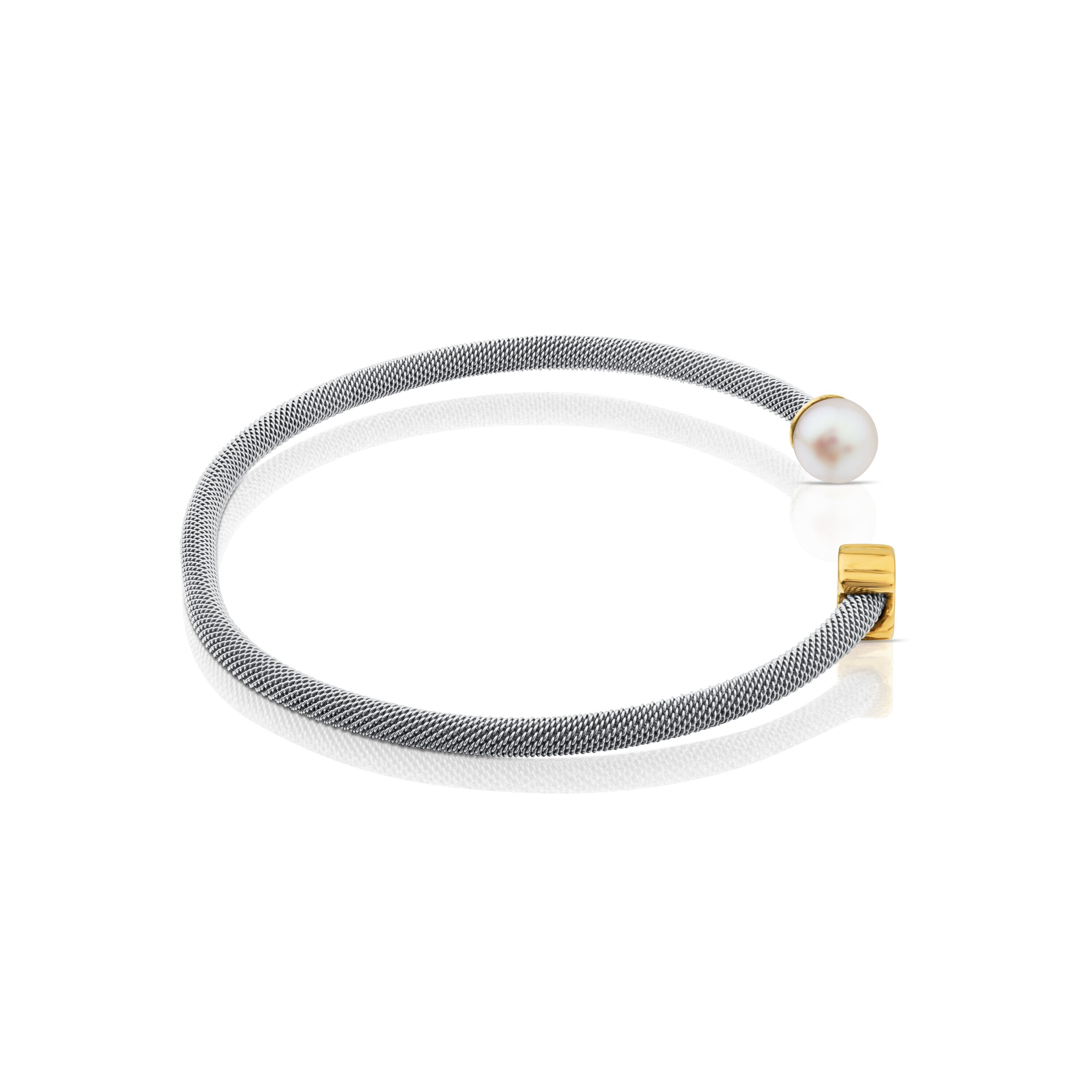 Steel and Gold TOUS Icon Mesh Bracelet with Pearl 0,6cm Bear motif