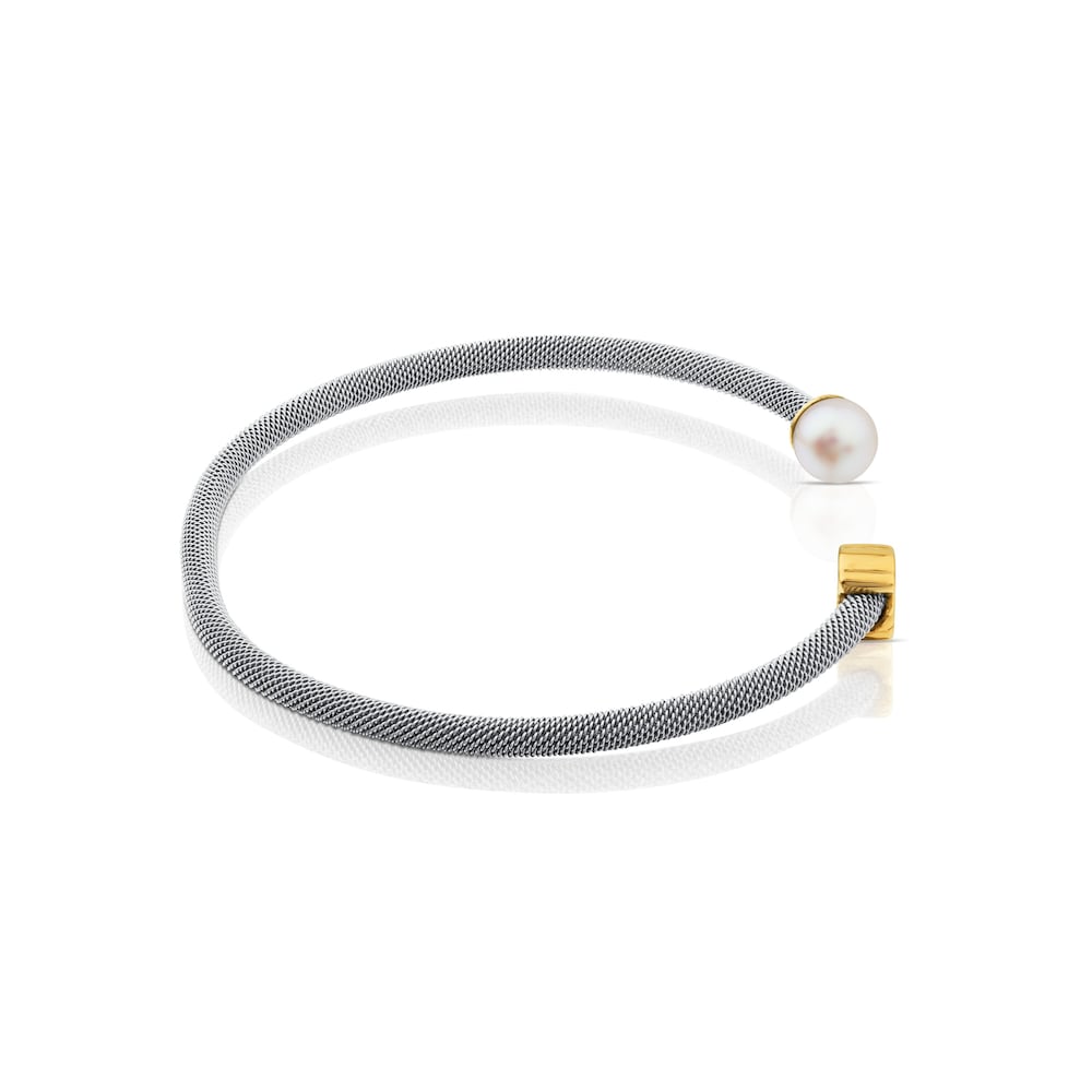 Pulsera de acero y oro con perla cultivada motivo oso 0,6cm Icon Mesh image number 1