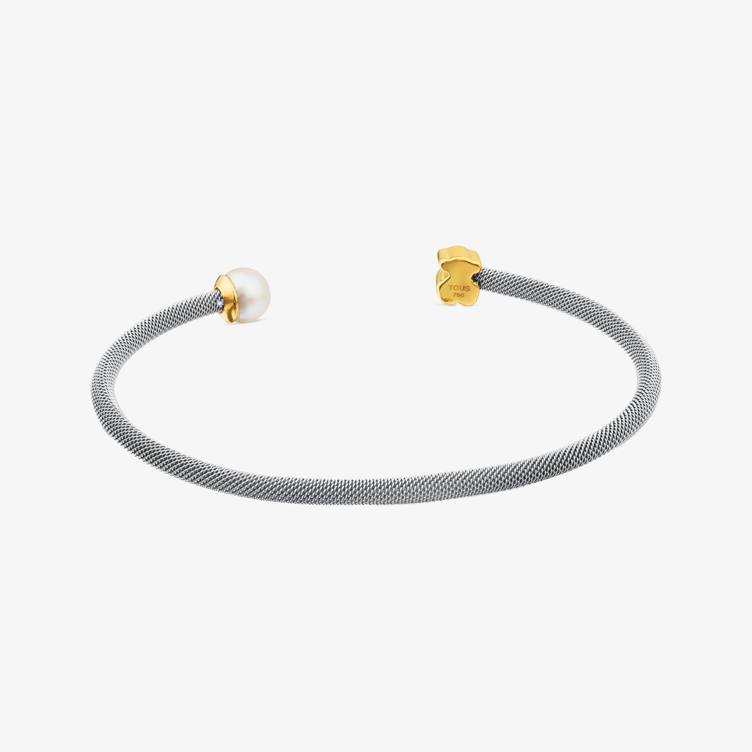 Steel and 18K solid gold TOUS Icon Mesh Bracelet with Pearl 0,6cm Bear motif