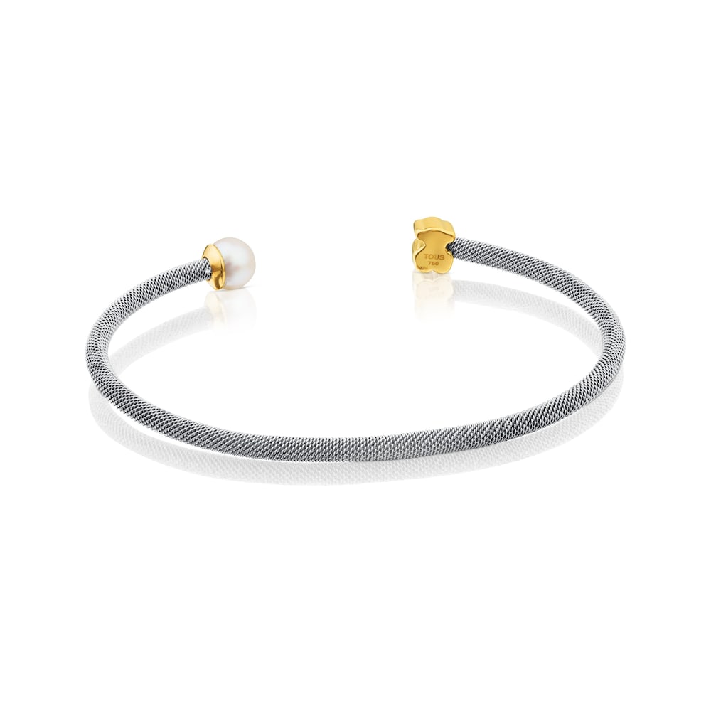Pulsera de acero y oro con perla cultivada motivo oso 0,6cm Icon Mesh image number 2