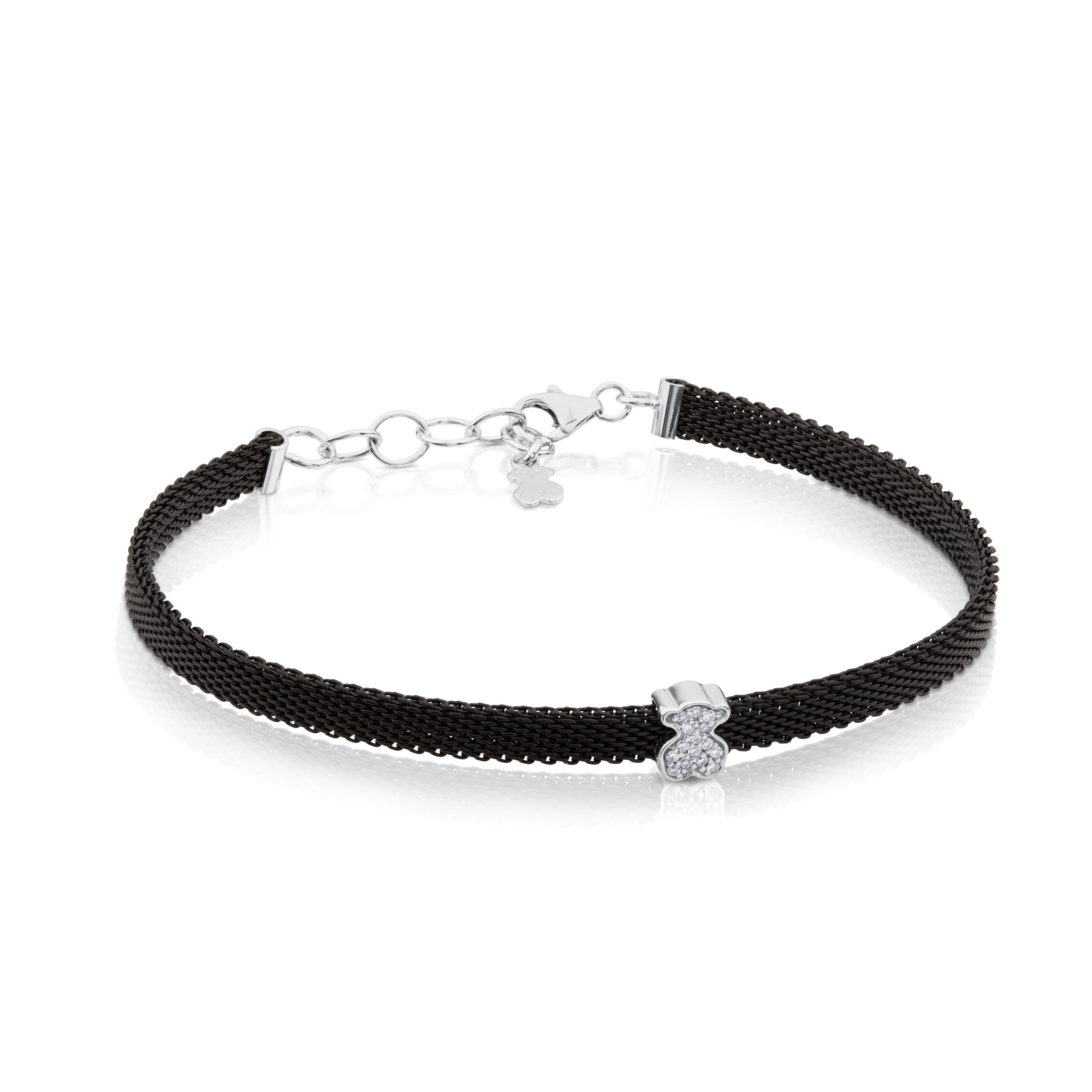 Steel and White TPUS Gold Icon Mesh Bracelet with Diamonds Bear motif