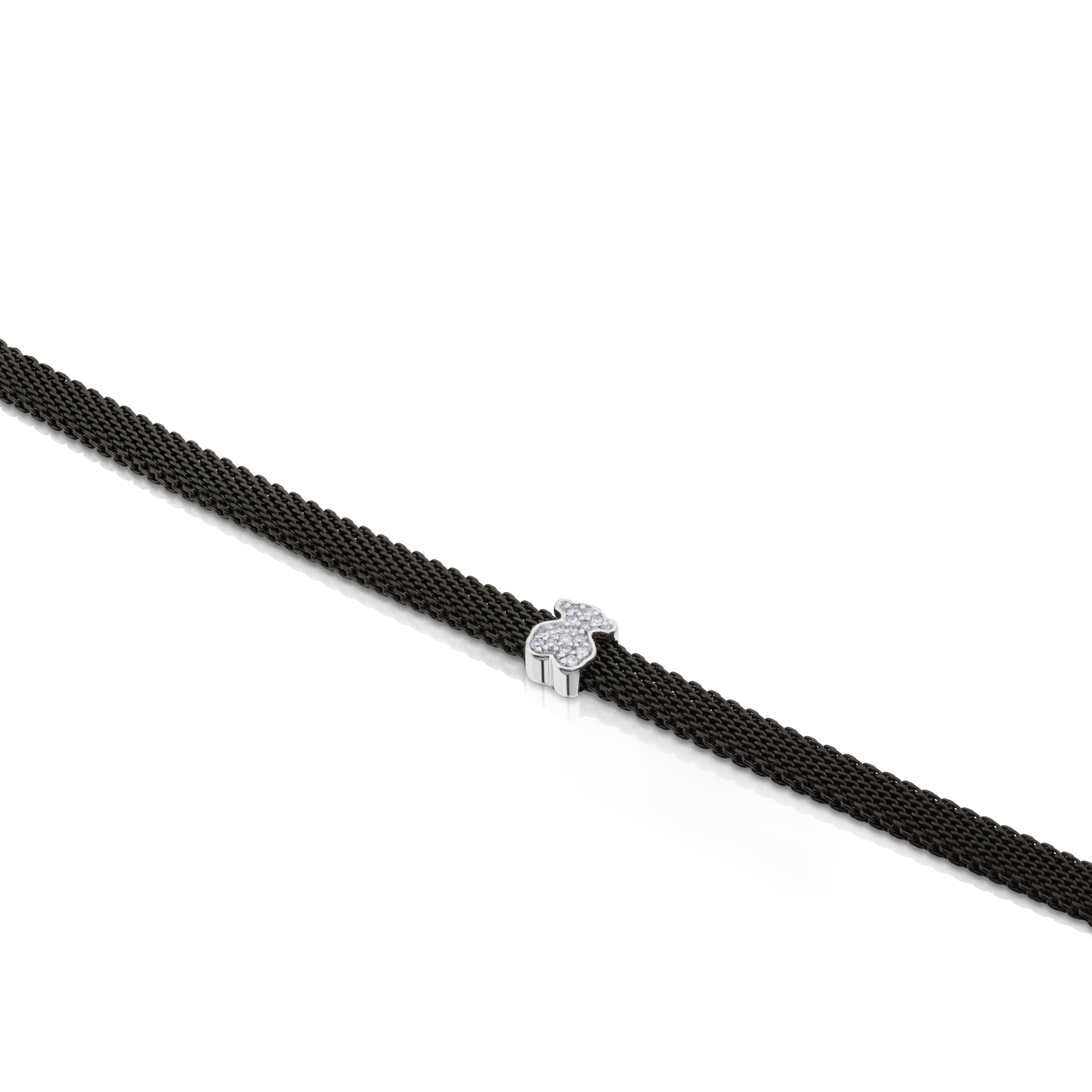 Steel and White TPUS Gold Icon Mesh Bracelet with Diamonds Bear motif