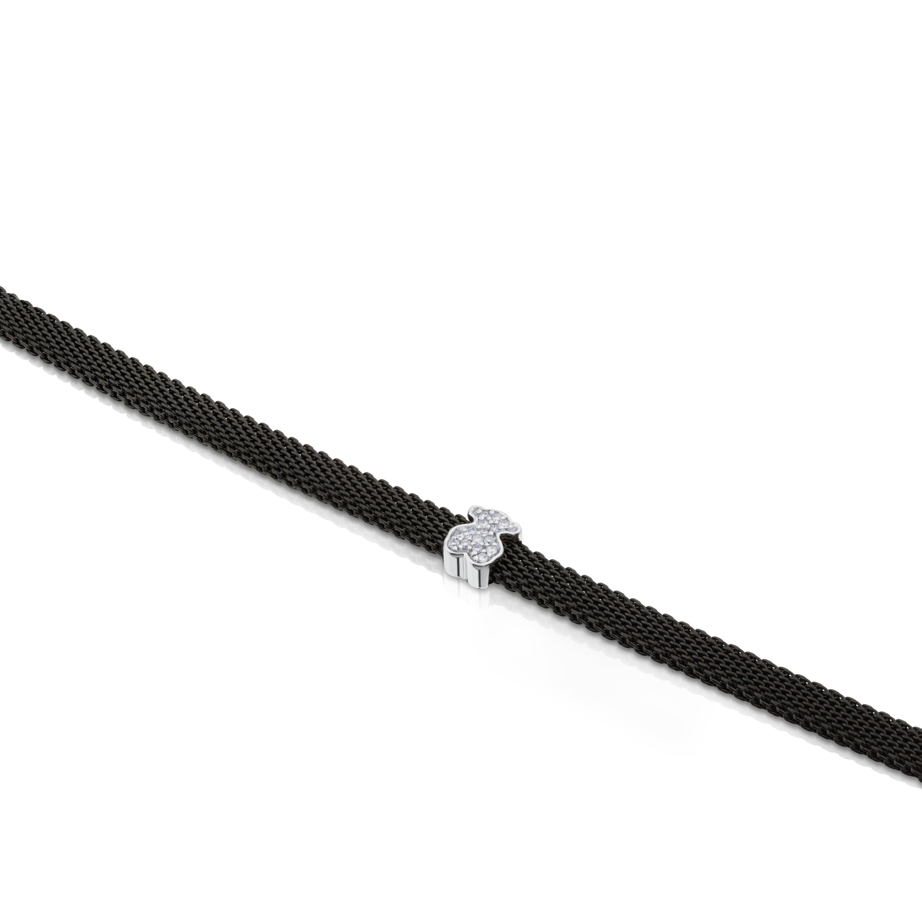 Steel and White TPUS Gold Icon Mesh Bracelet with Diamonds Bear motif