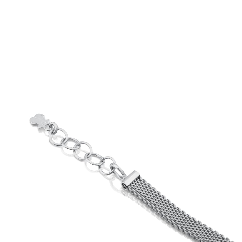 Steel and White Gold TOUS Icon Mesh Bracelet with Diamonds Bera motif 0,6cm