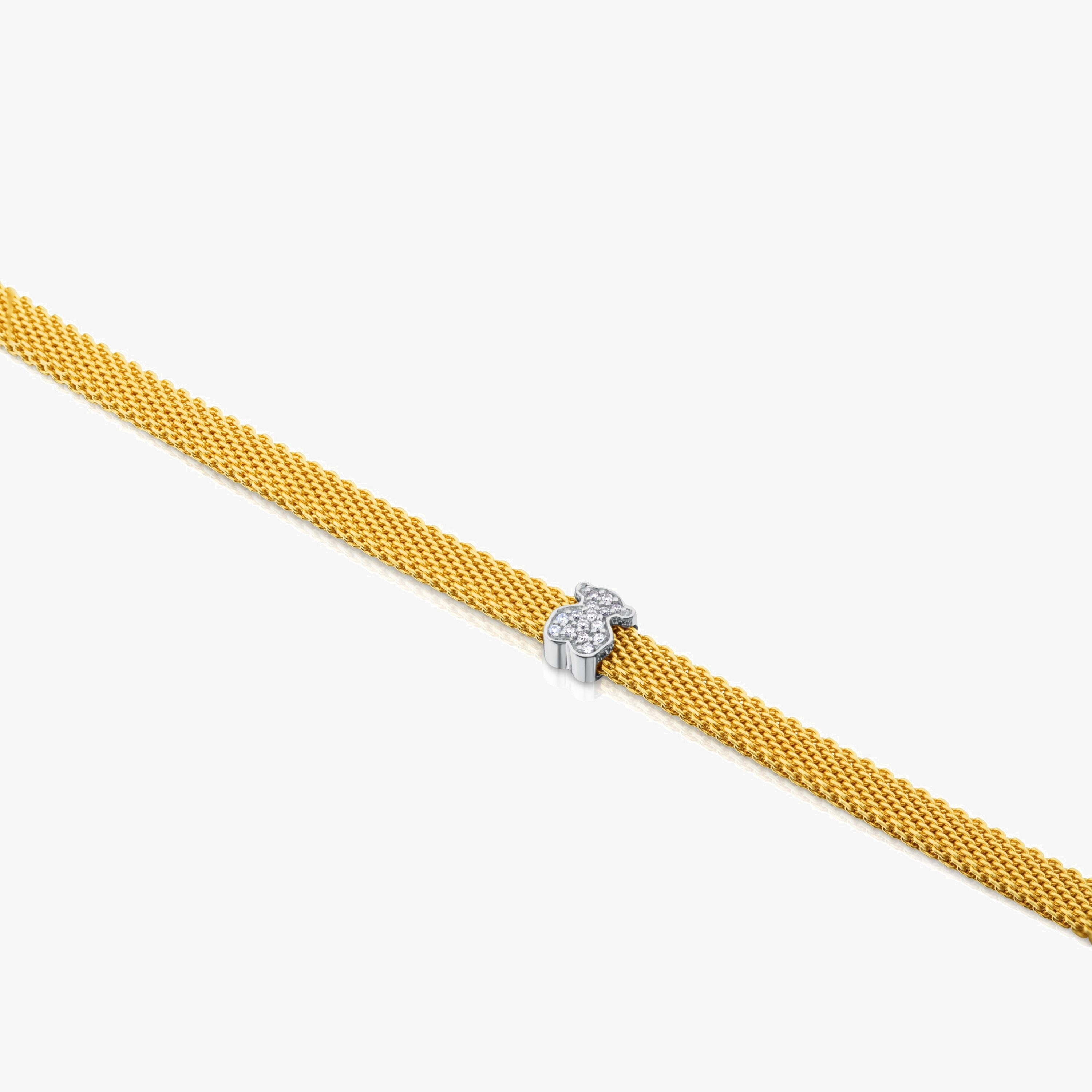 18K Solid gold and 18K white gold Icon Mesh Bracelet with Diamonds Bear motif