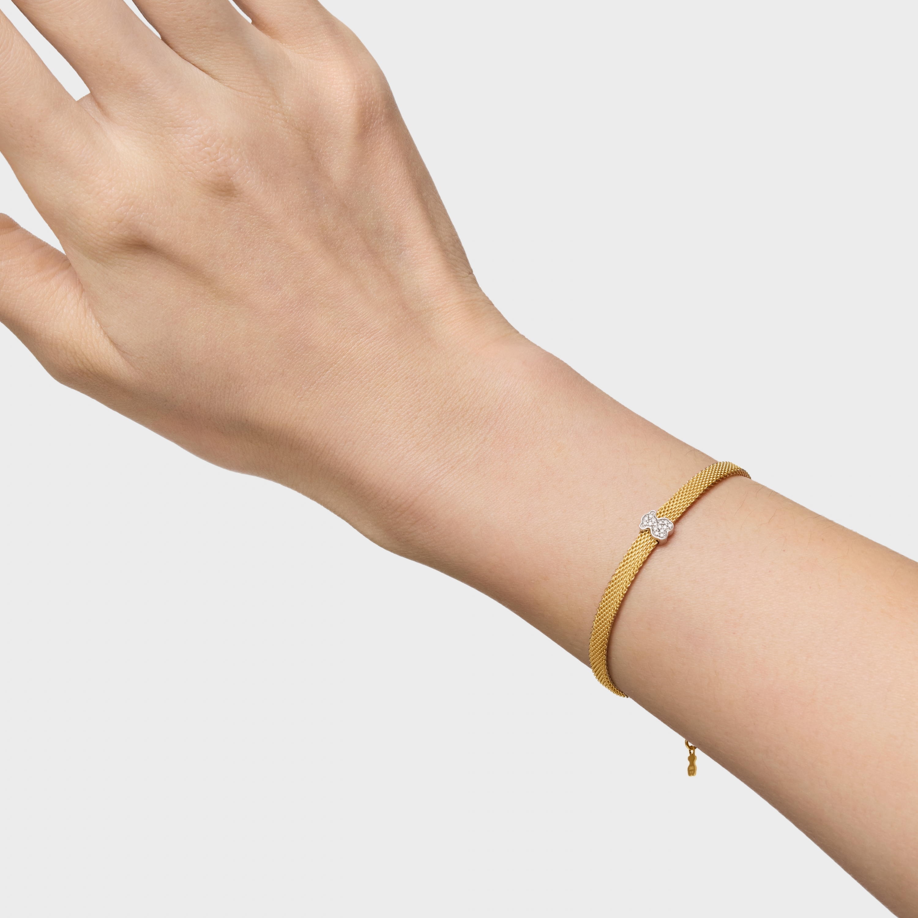 18K Solid gold and 18K white gold Icon Mesh Bracelet with Diamonds Bear motif