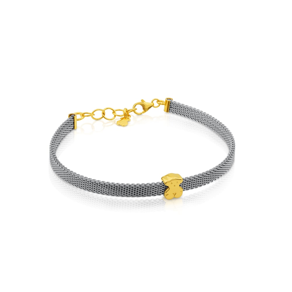 Pulsera de acero y oro motivo oso 0,6cm Icon Mesh image number 0