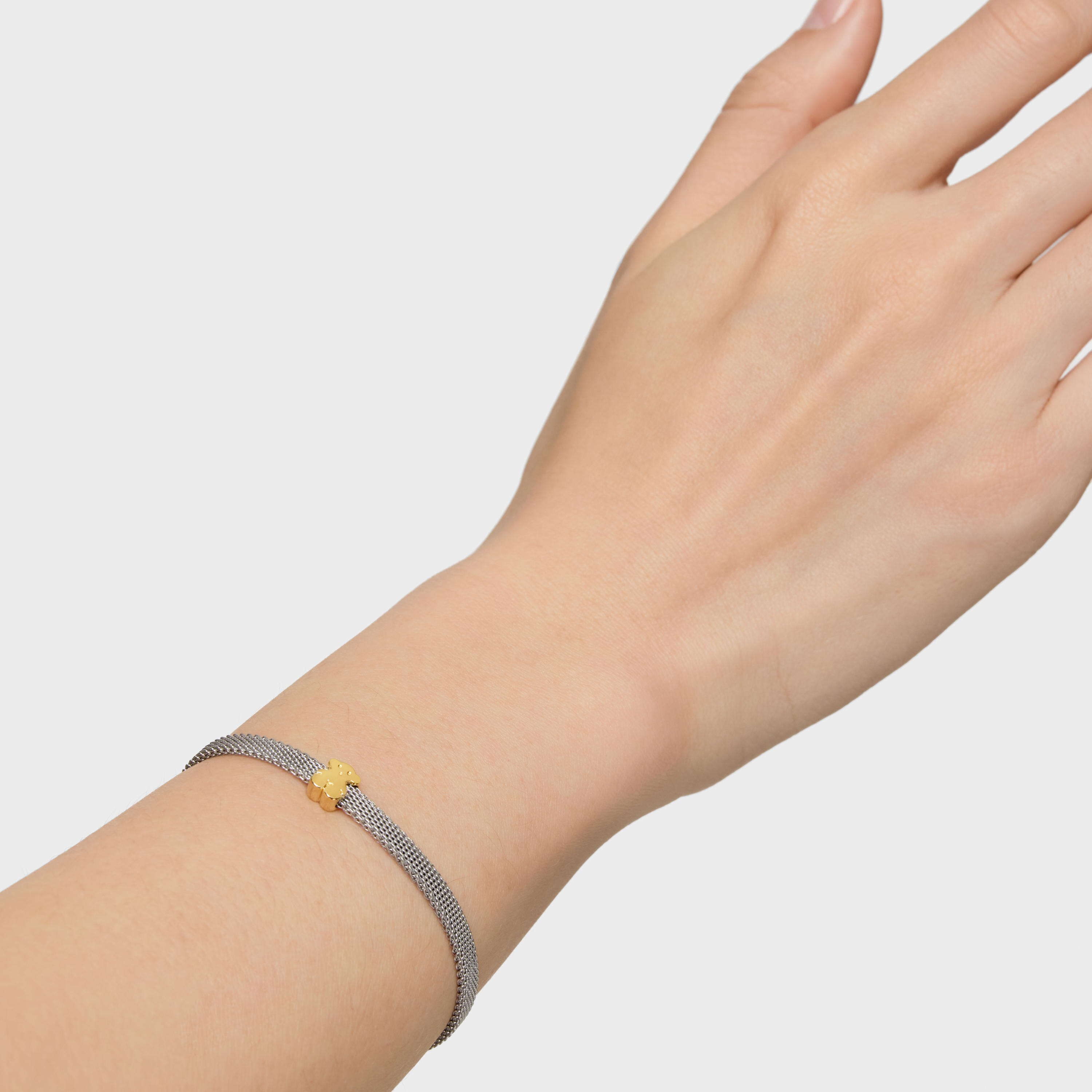 Steel and Gold Icon Mesh Bracelet