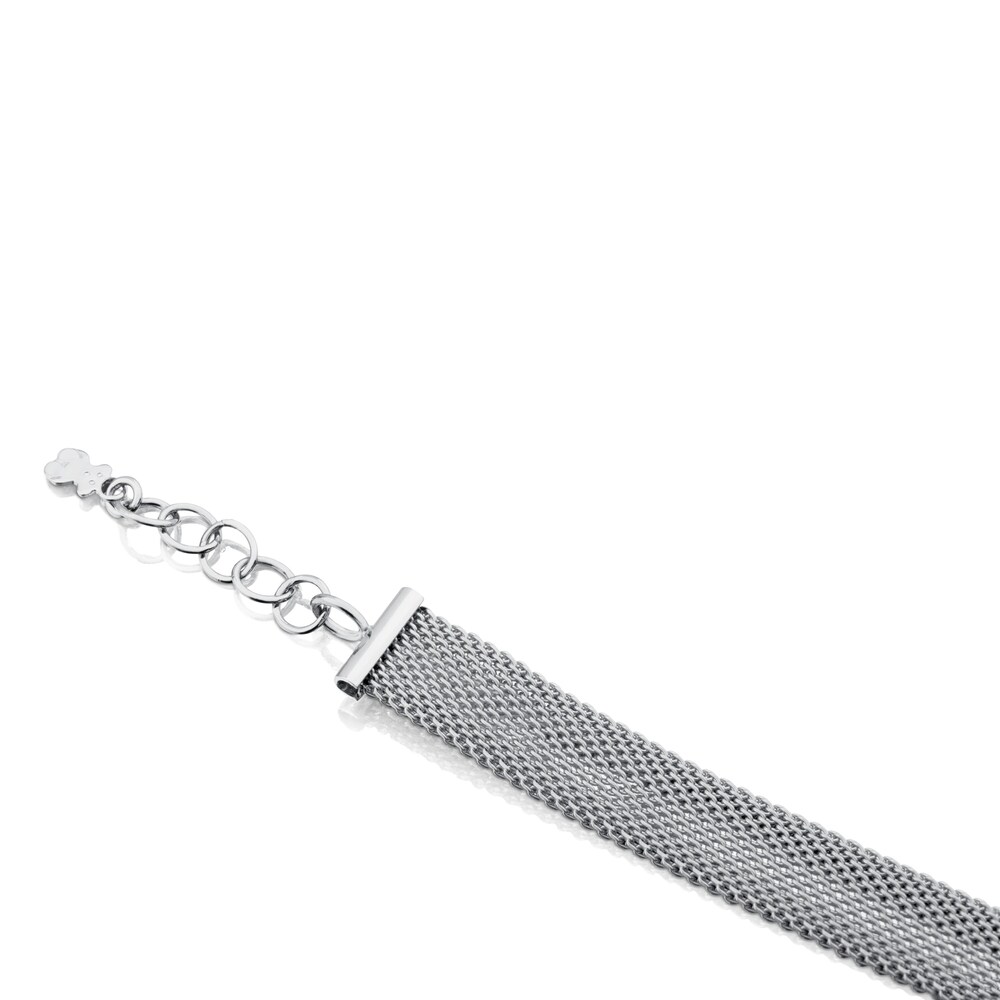 Pulsera de acero y oro blanco con diamantes motivo oso 0,8cm 0,20ct Icon Mesh image number 2