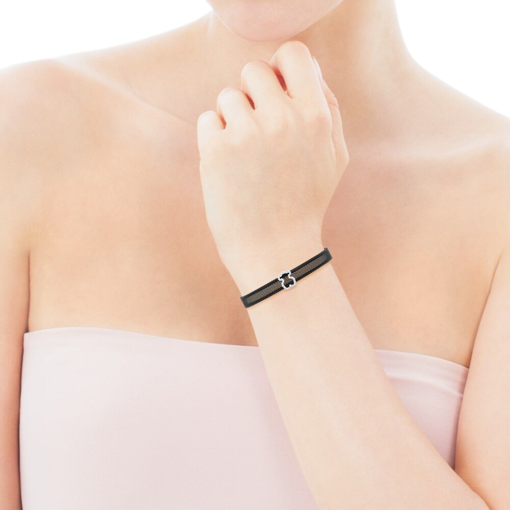 Black IP steel and White gold TOUS Icon Mesh Bracelet with Diamonds Bear motif 0,8cm 0,14ct