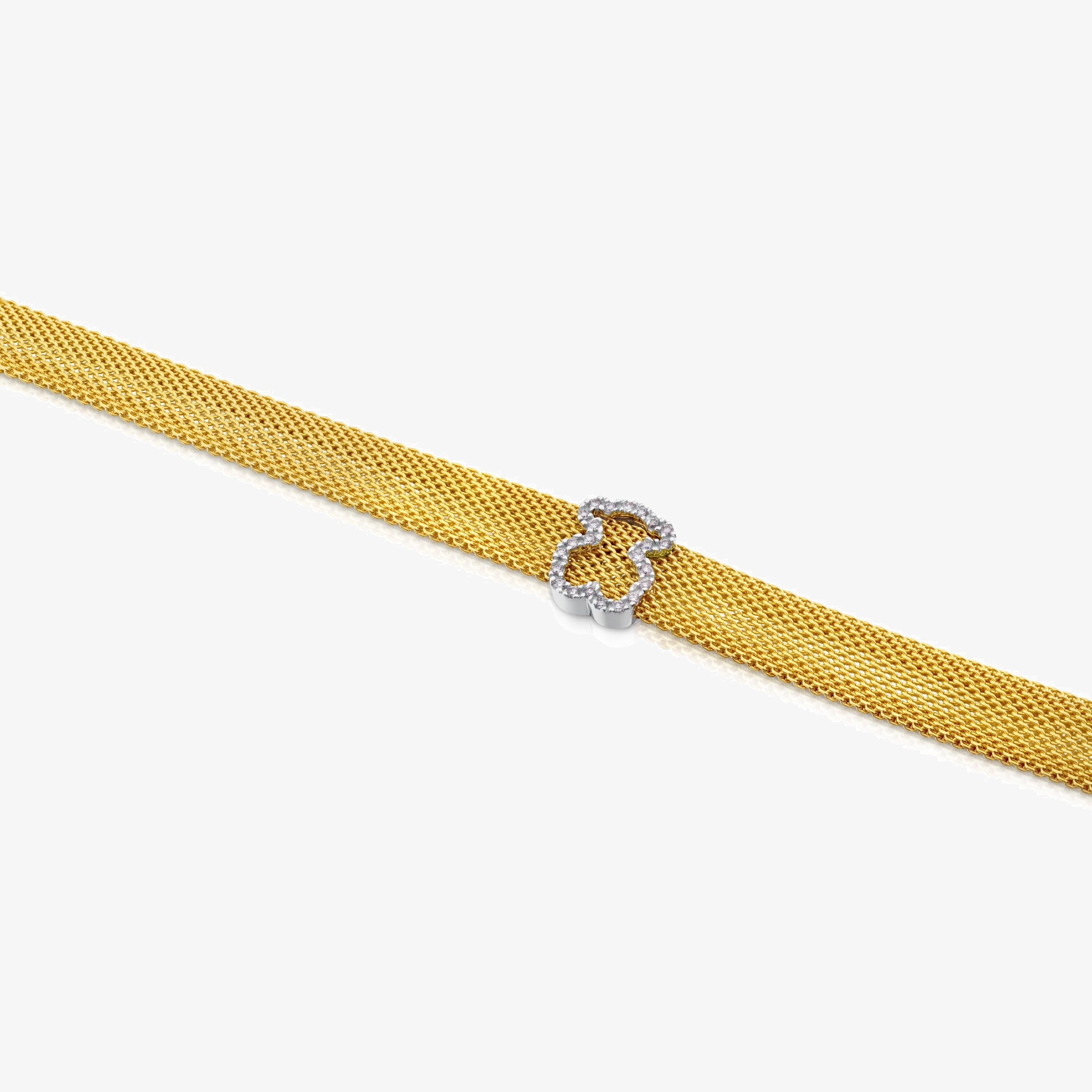 18K white and 18K solid gold Icon Mesh Bracelet with Diamonds Bear motif. Total carat weight: 0,14ct.