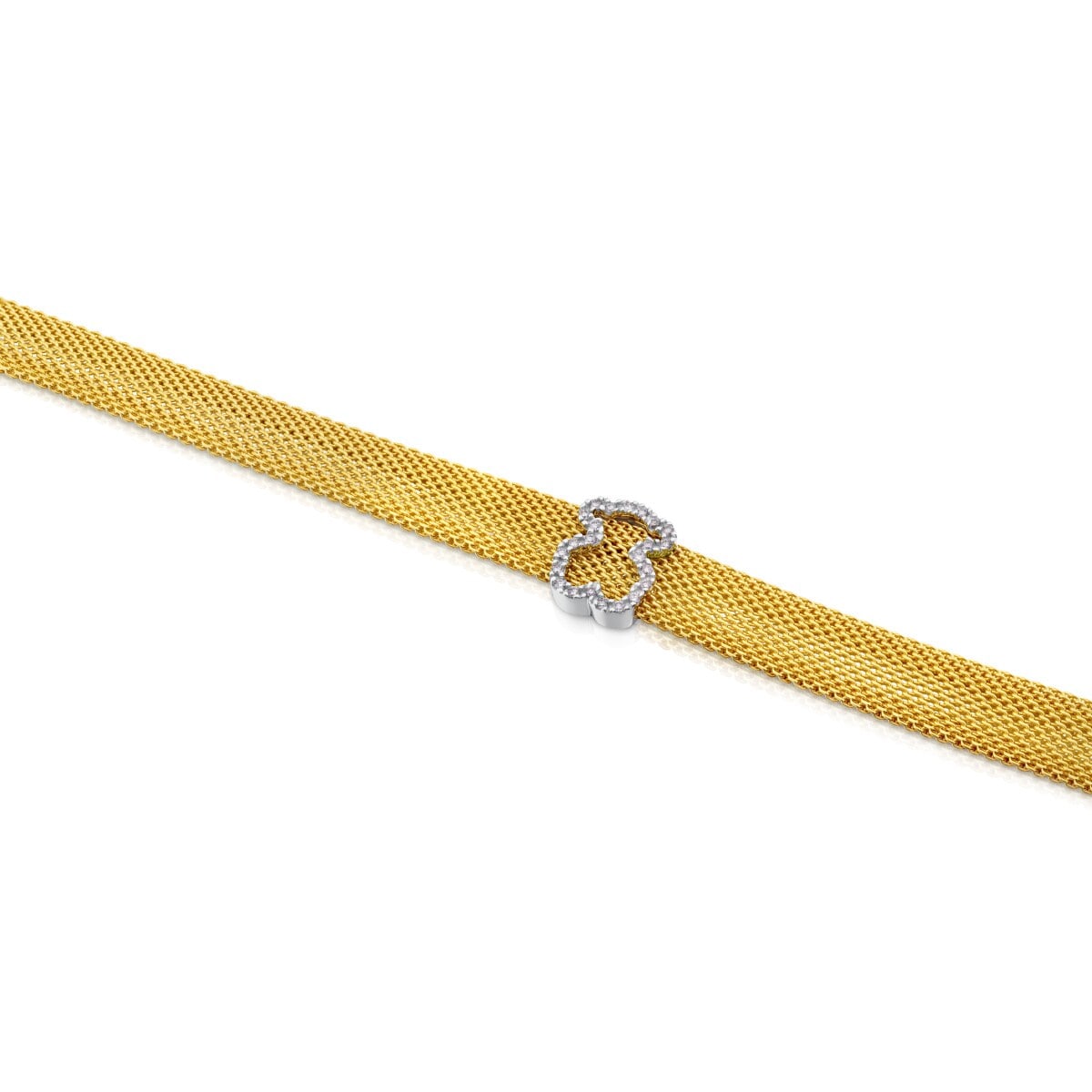 White and yellow gold Icon Mesh Bracelet with Diamonds Bear motif Total carat weight: 0,14ct