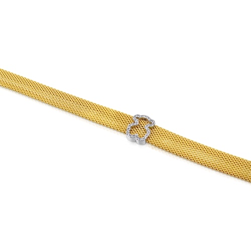 White and yellow gold Icon Mesh Bracelet with Diamonds Bear motif Total carat weight: 0,14ct