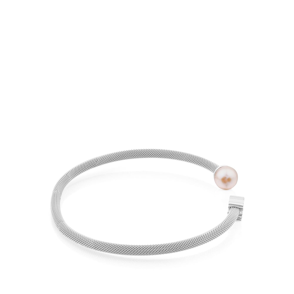 Silver TOUS Mesh Bracelet with 0,7cm pearl