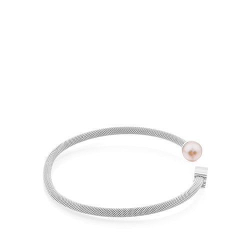 Silver TOUS Mesh Bracelet with 0,7cm pearl