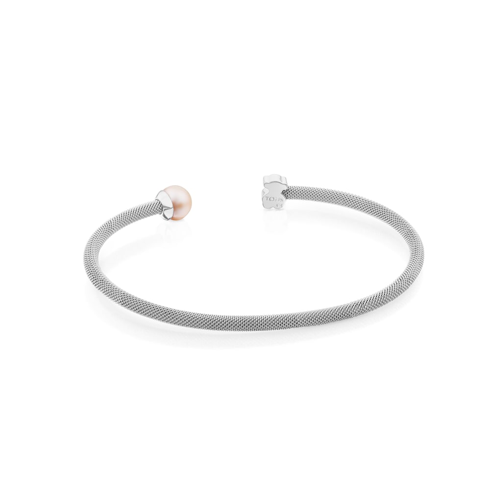 Silver TOUS Mesh Bracelet with 0,7cm pearl