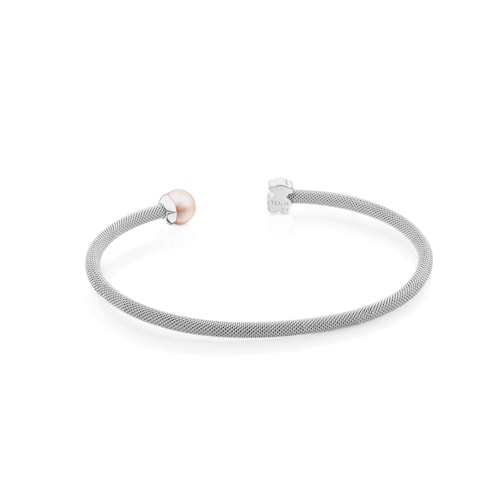 Silver TOUS Mesh Bracelet with 0,7cm pearl
