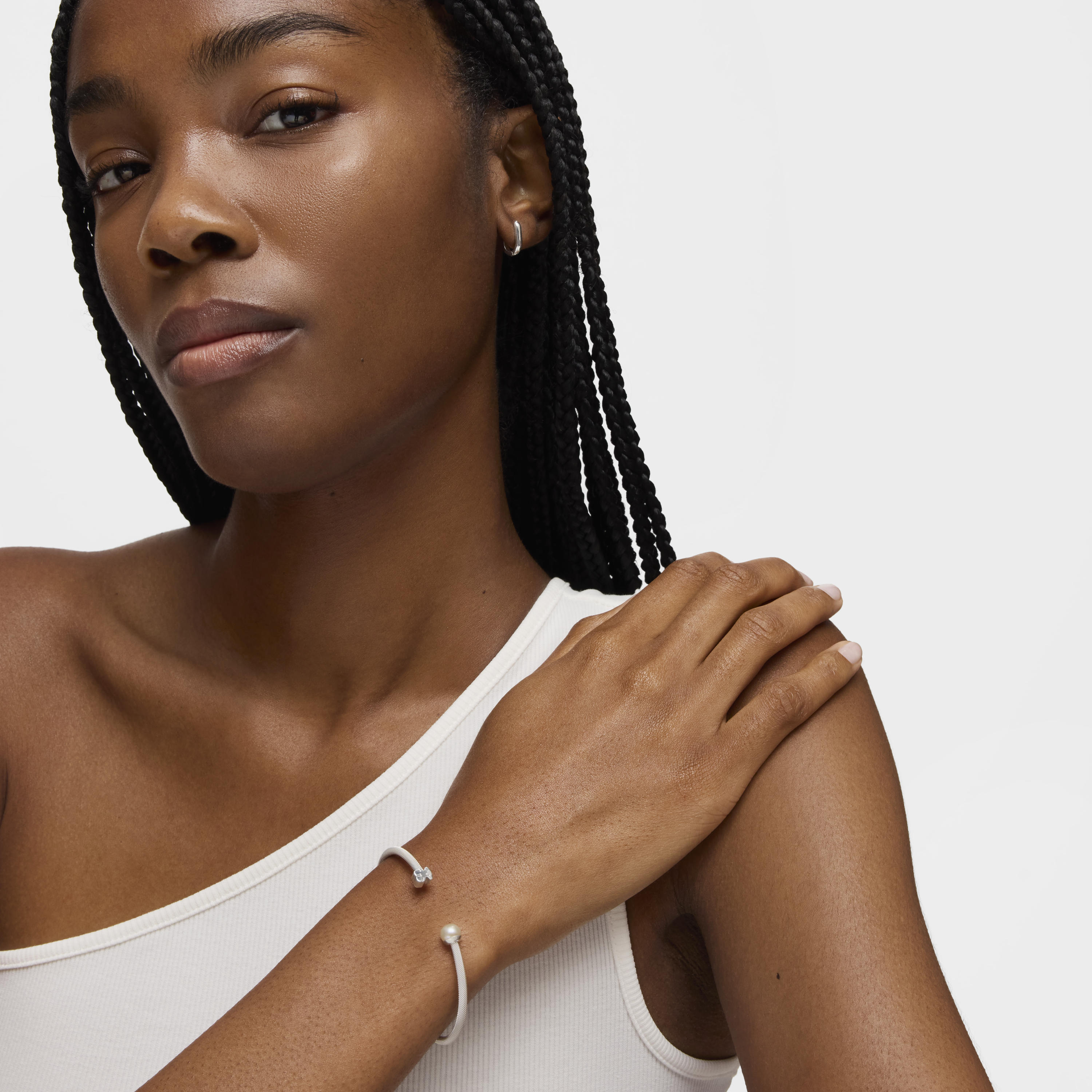 Silver TOUS Mesh Bracelet with 0,7cm. pearl