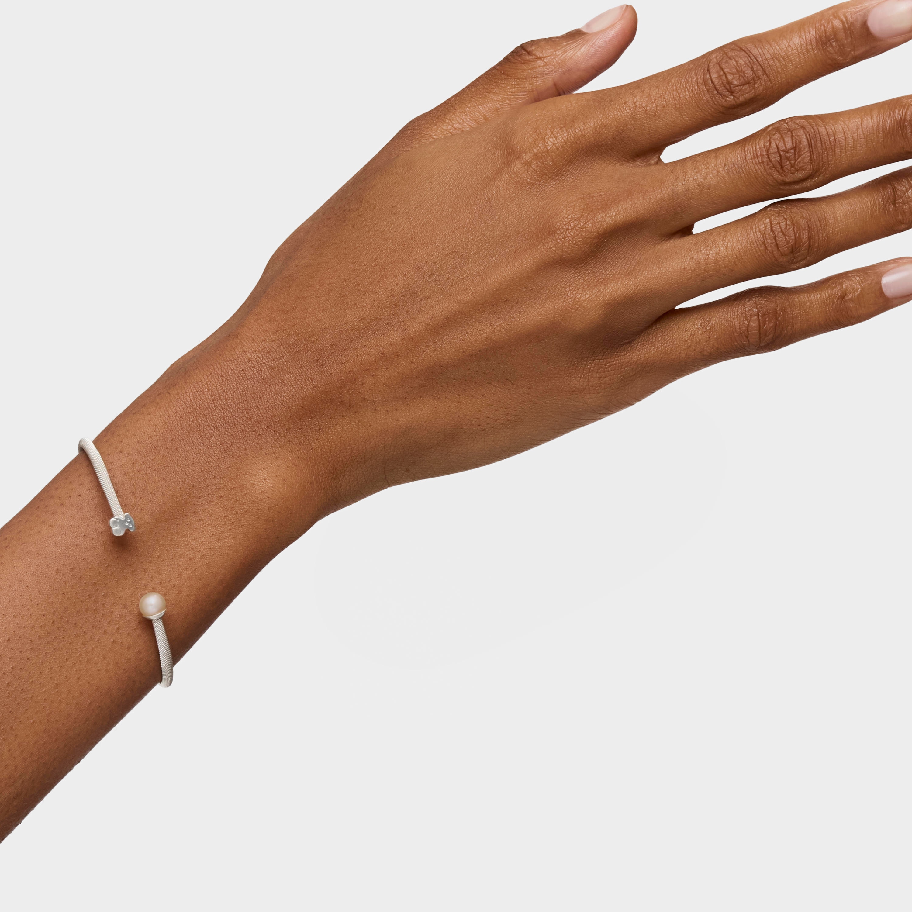 Silver TOUS Mesh Bracelet with 0,7cm. pearl