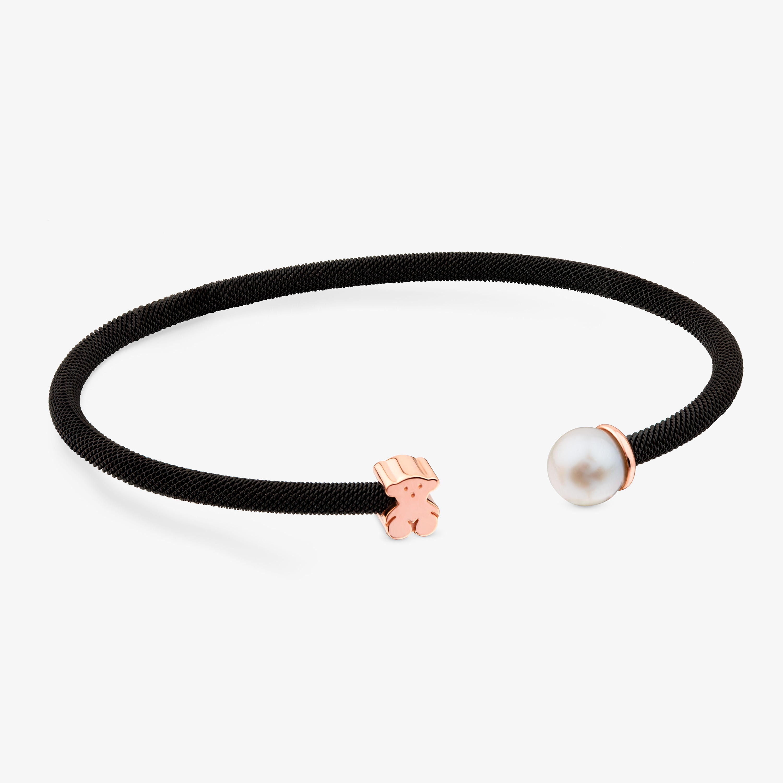 Black IP Steel and Rose 18K gold vermeil Icon Mesh Bracelet with 6,5mm Pearl