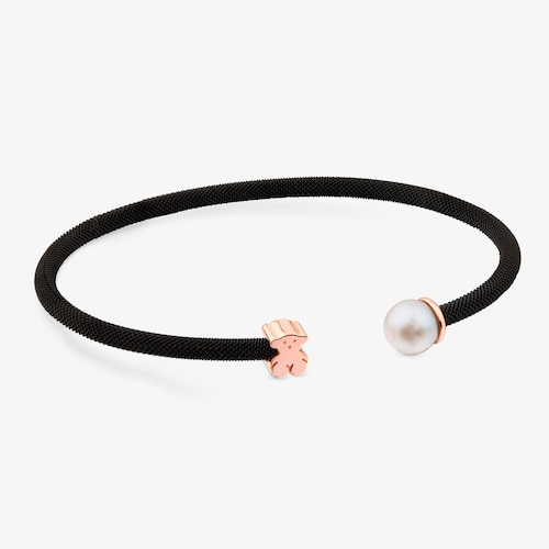 Bracelet Icon Mesh en acier et argent vermeil rose avec perle