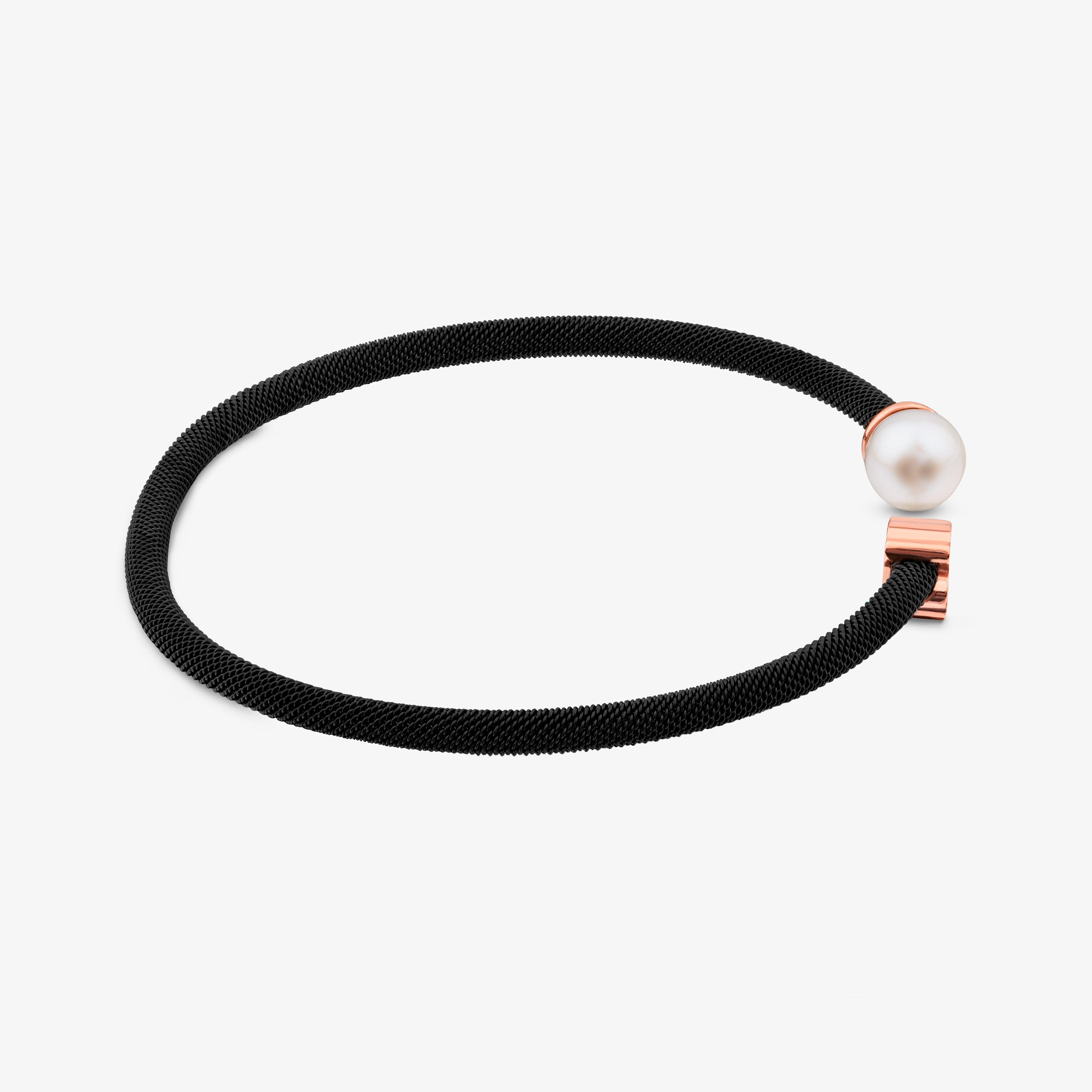 Black IP Steel and Rose 18K gold vermeil Icon Mesh Bracelet with 6,5mm Pearl
