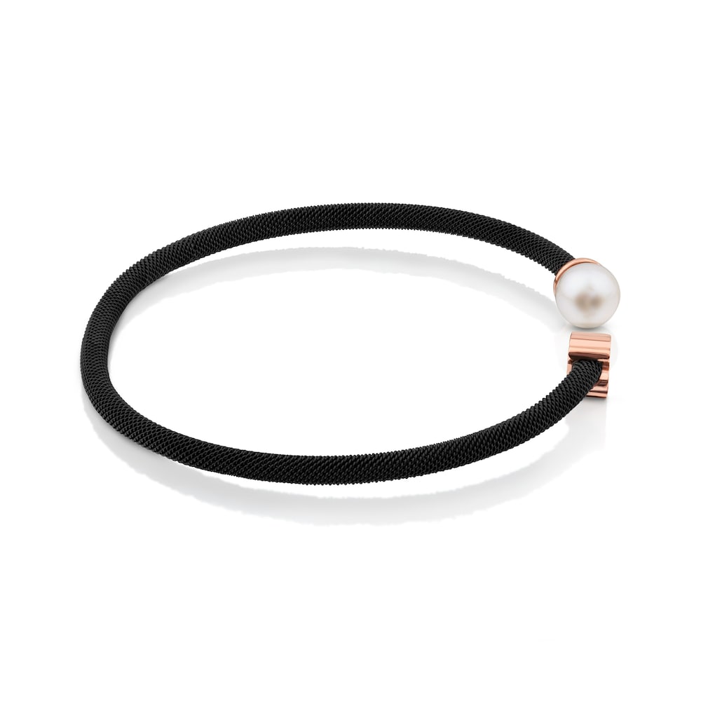 Pulsera de acero con baño de oro rosa 18 kt sobre plata y perla Icon Mesh image number 1