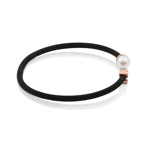 Steel and Rose Vermeil Silver Icon Mesh Bracelet with Pearl
