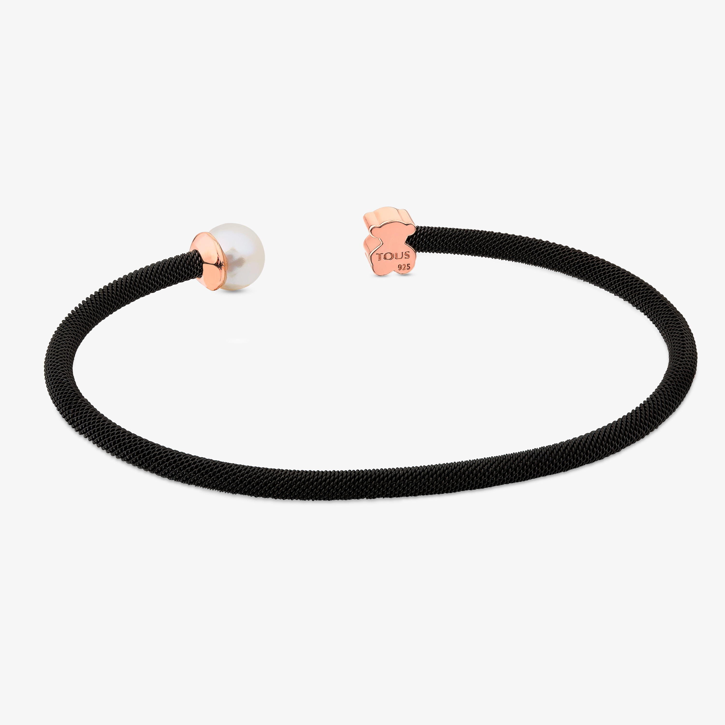 Black IP Steel and Rose 18K gold vermeil Icon Mesh Bracelet with 6,5mm Pearl