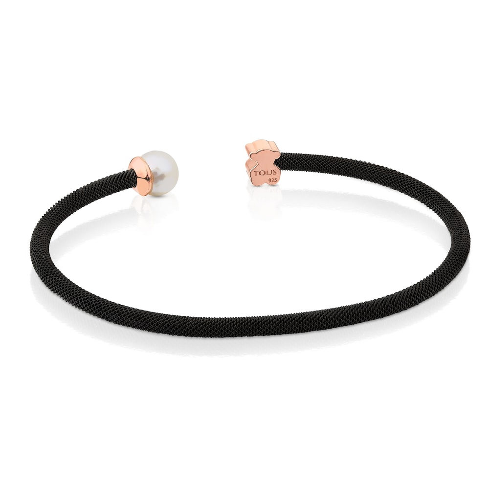 Pulsera de acero con baño de oro rosa 18 kt sobre plata y perla Icon Mesh image number 2