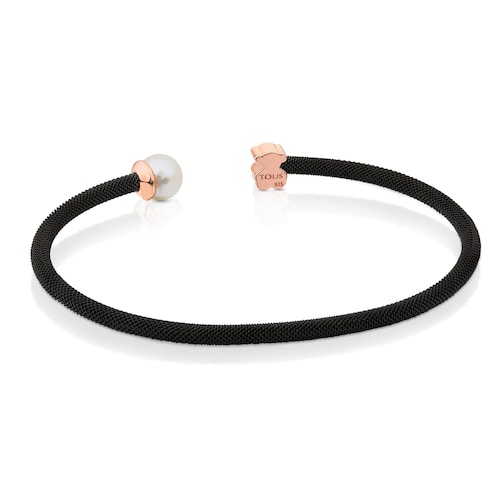 Steel and Rose Vermeil Silver Icon Mesh Bracelet with Pearl