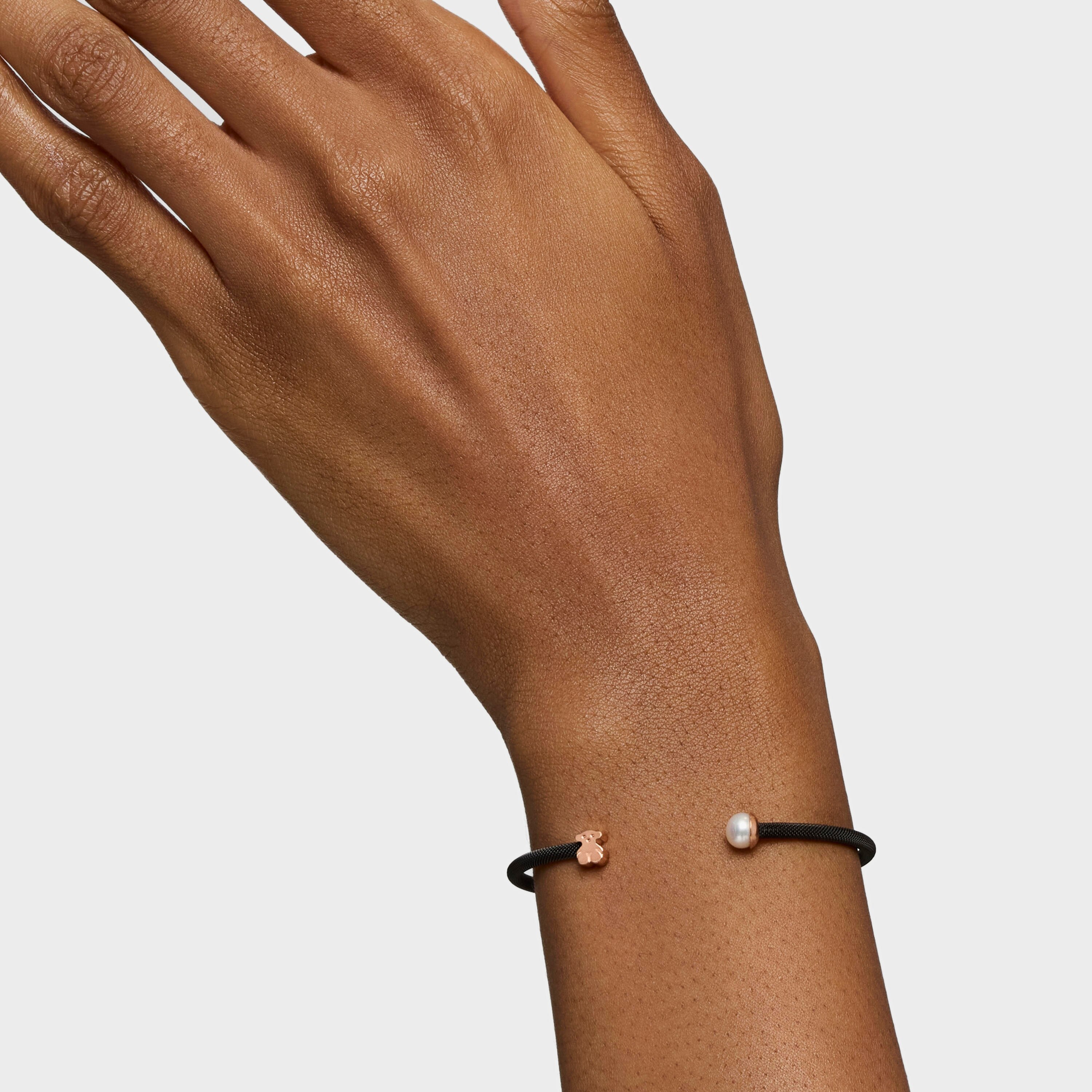 Black IP Steel and Rose 18K gold vermeil Icon Mesh Bracelet with 6,5mm Pearl