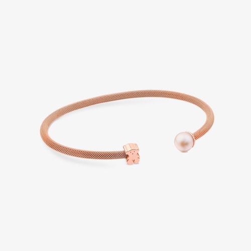 Bracelet Icon Mesh en acier et argent vermeil rose avec perle