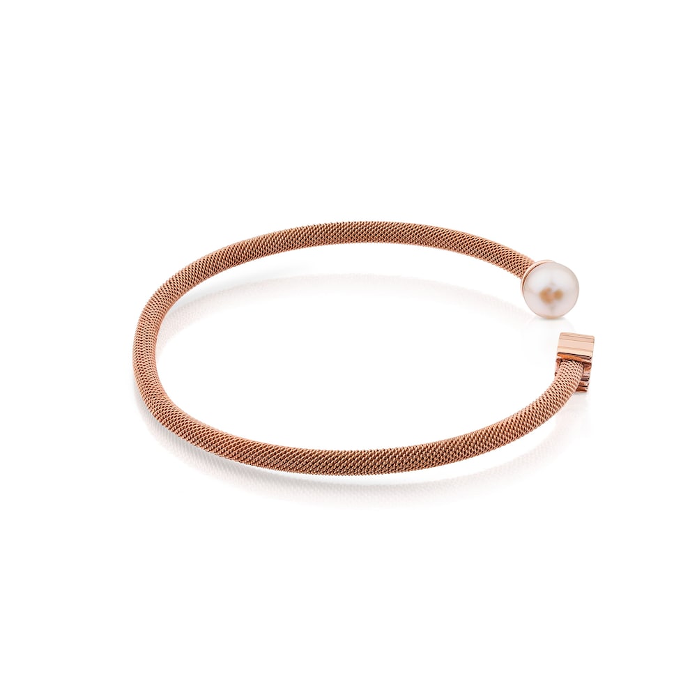 Steel and Rose Vermeil Silver TOUS Icon Mesh Bracelet with 6,5mm Pearl
