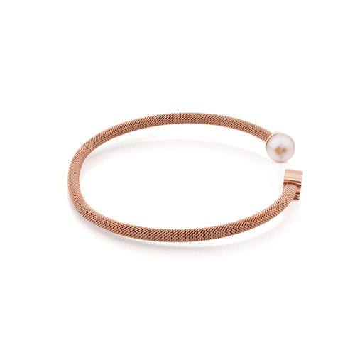 Steel and Rose Vermeil Silver TOUS Icon Mesh Bracelet with 6,5mm Pearl
