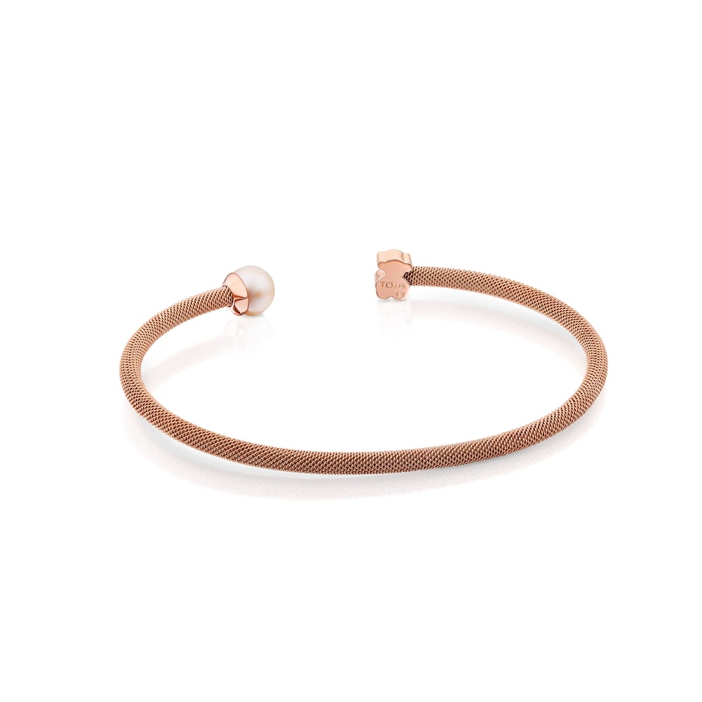 Steel and Rose Vermeil Silver TOUS Icon Mesh Bracelet with 6,5mm Pearl
