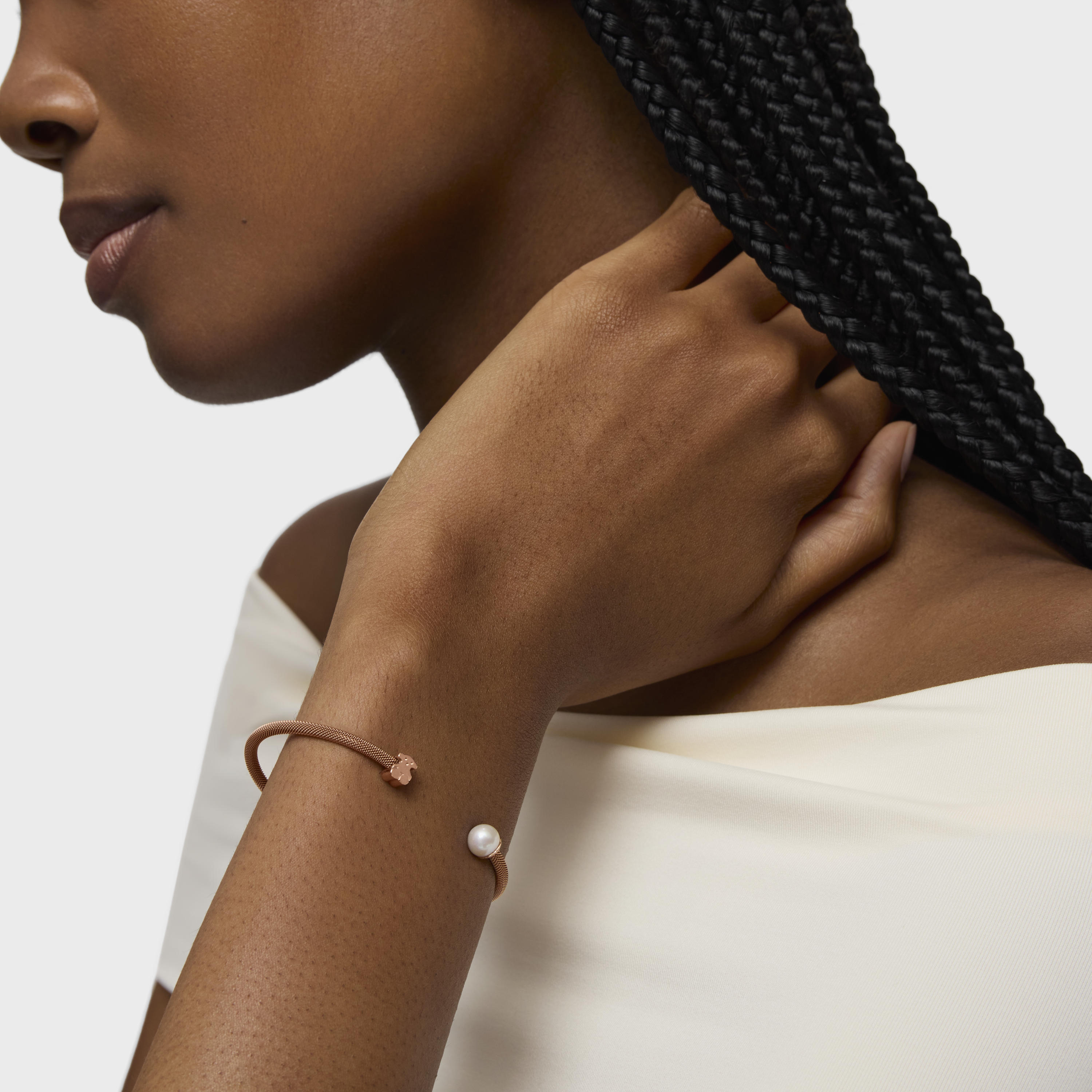 Steel and Rose Vermeil Silver Icon Mesh Bracelet with Pearl