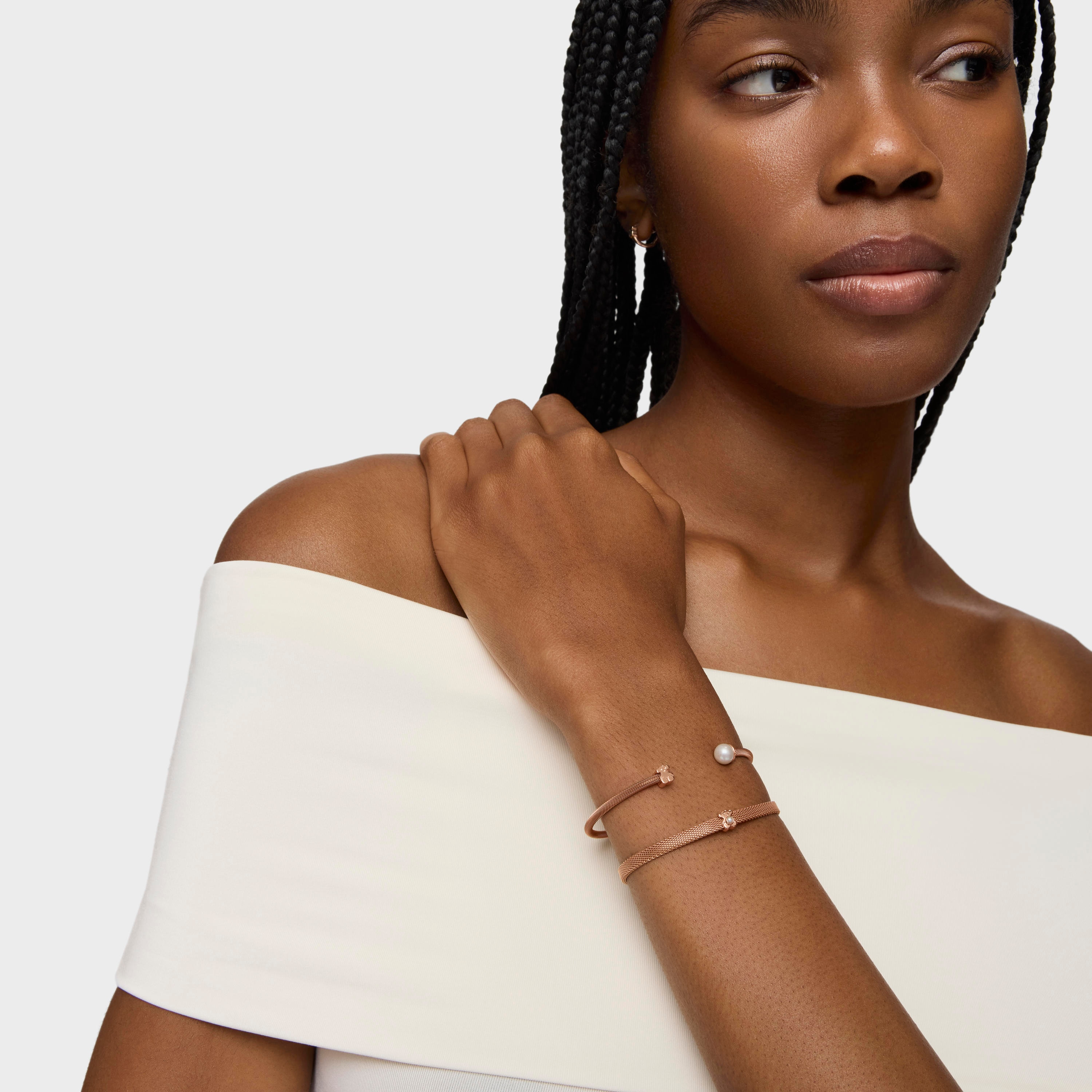 Steel and Rose Vermeil Silver Icon Mesh Bracelet with Pearl