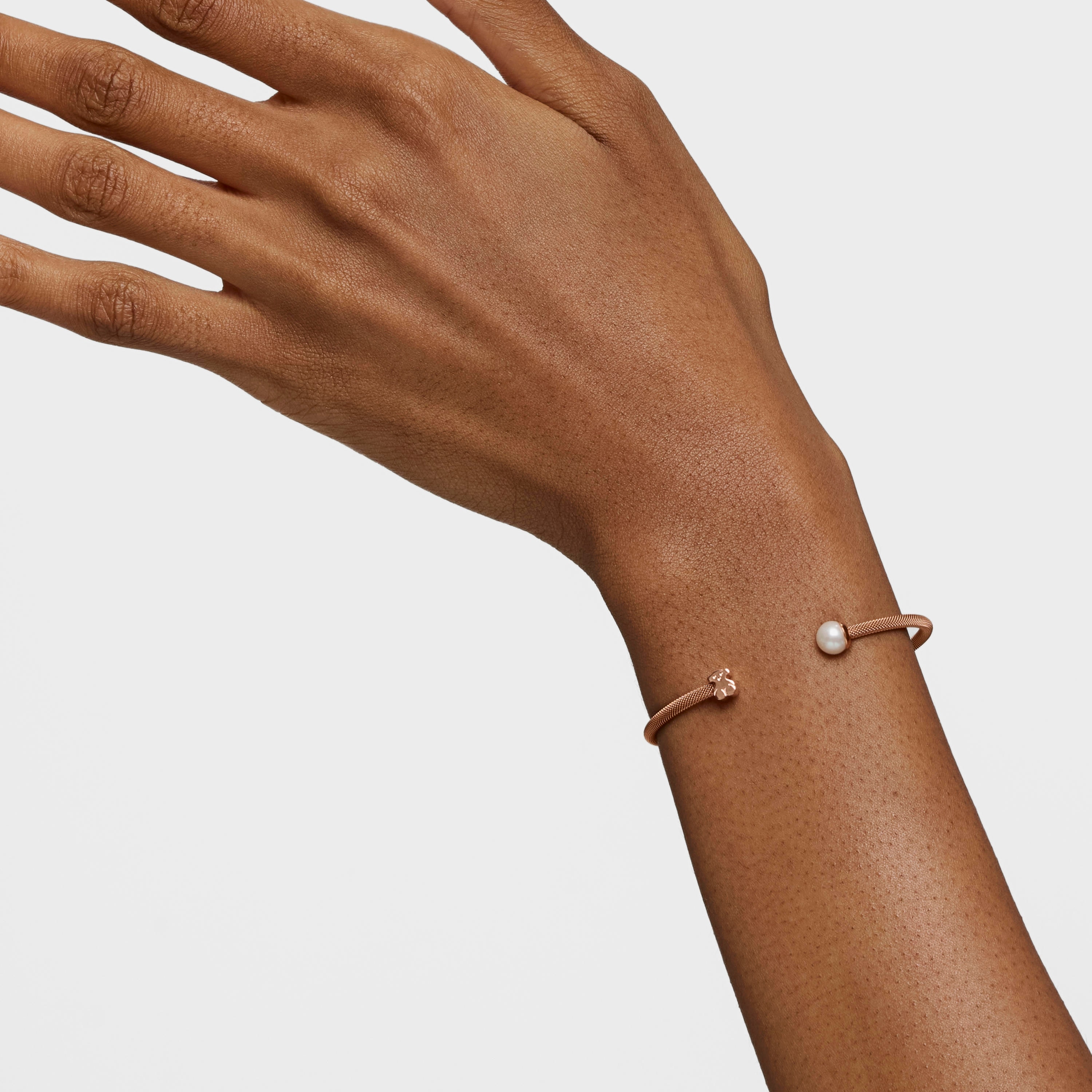 Steel and Rose Vermeil Silver Icon Mesh Bracelet with Pearl