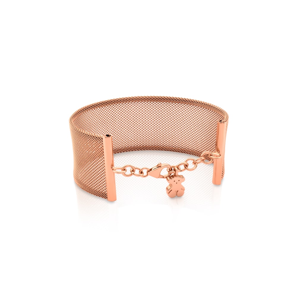 Pulsera ancha de acero con ba&ntilde;o de oro rosa 18 kt sobre plata Icon Mesh
