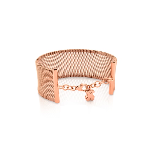 Pulsera ancha de acero con ba&ntilde;o de oro rosa 18 kt sobre plata Icon Mesh