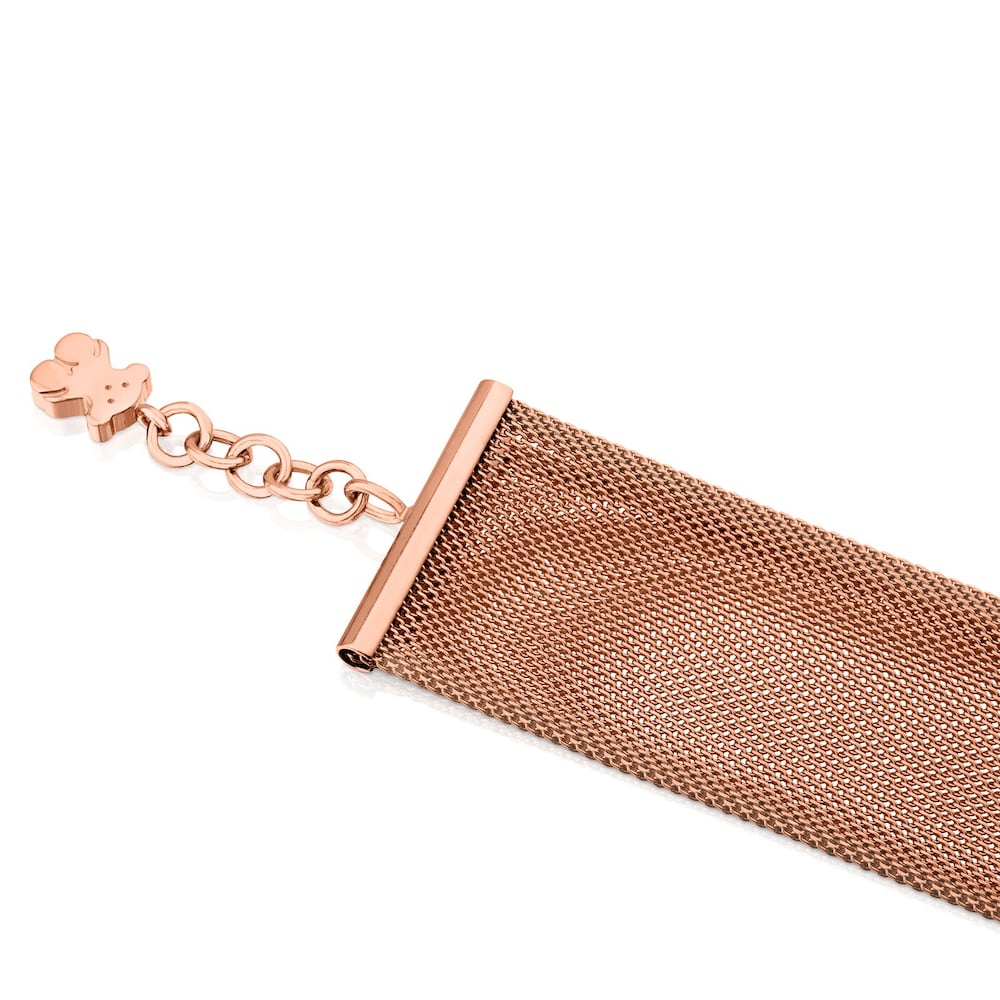 Pulsera ancha de acero con ba&ntilde;o de oro rosa 18 kt sobre plata Icon Mesh