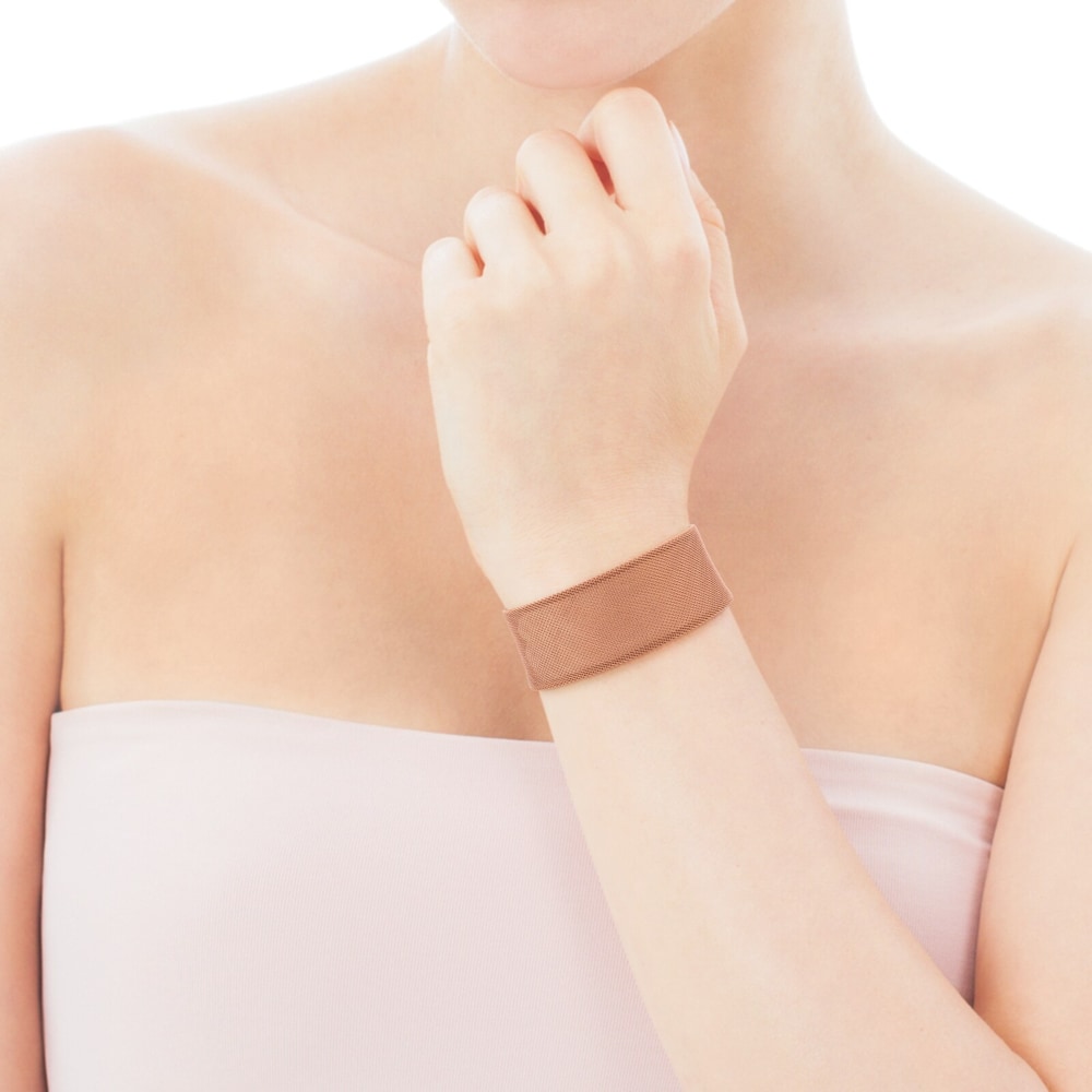 Pulsera ancha de acero con ba&ntilde;o de oro rosa 18 kt sobre plata Icon Mesh