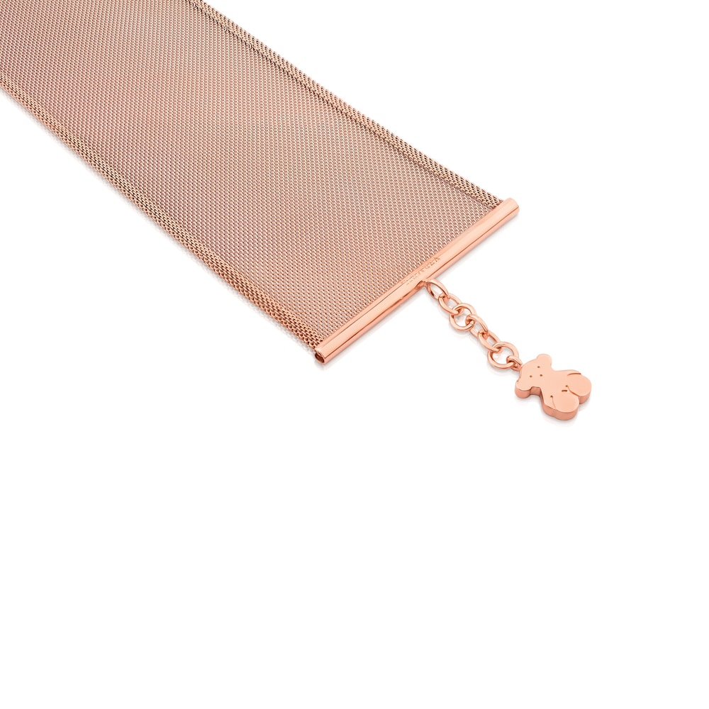 Pulsera de acero rosa con ba&ntilde;o de oro rosa 18 kt sobre plata 5 cm Icon Mesh
