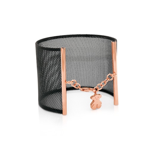 Pulsera de acero negro 5 cm con ba&ntilde;o de oro rosa 18 kt sobre plata Icon Mesh