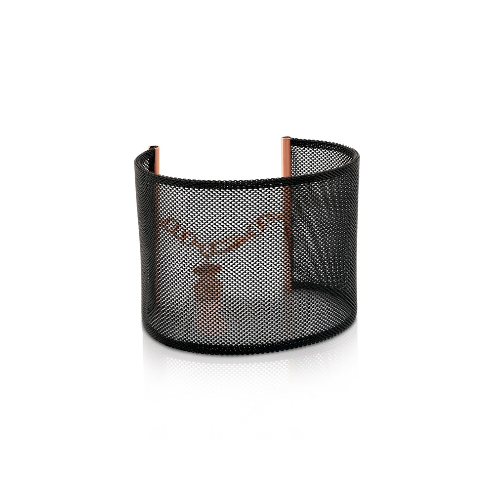 Pulsera de acero negro 5 cm con ba&ntilde;o de oro rosa 18 kt sobre plata Icon Mesh