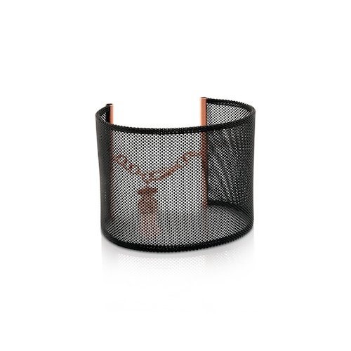 Pulsera de acero negro 5 cm con baño de oro rosa 18 kt sobre plata Icon Mesh