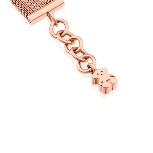 Steel and Rose Vermeil Silver TOUS Icon Mesh Bracelet Bear motif