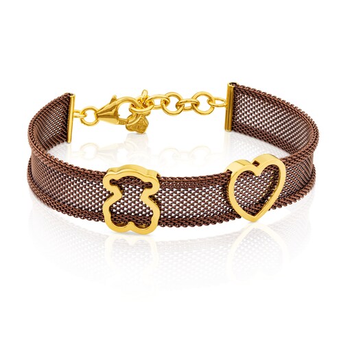 Pulsera de acero con ba&ntilde;o de oro 18 kt sobre plata Mesh image number 0