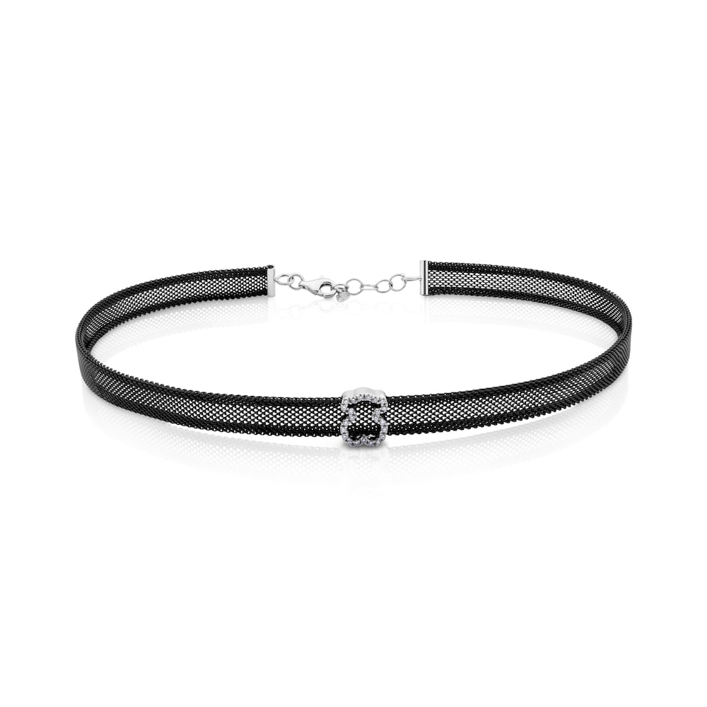 Collar de acero y oro blanco con diamantes Icon Mesh